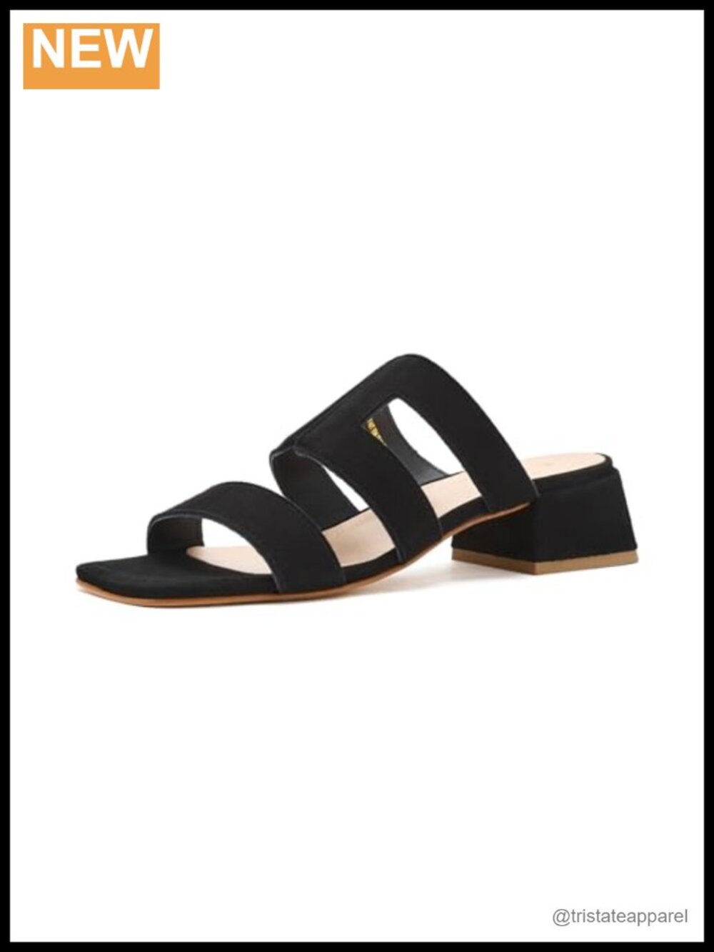 Waterproof Suede Block Heel Sandals Square Toe Slip On